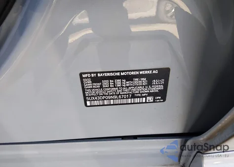 2022 BMW X3 Sdrive30I z USA, uszkodzony, nr VIN 5UX43DP09N9L67017